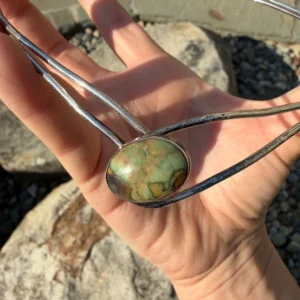 Vintage Signed Sterling Silver Moss Jasper Torque Choker